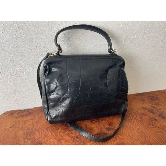 VTG Franco Godi Italia Black Crocodile Embossed Leather Satchel Style Handbag - Picture 4 of 16